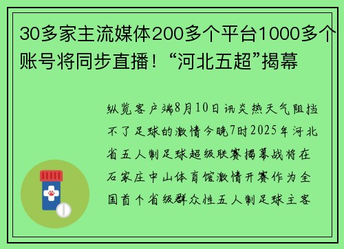 30多家主流媒体200多个平台1000多个账号将同步直播！“河北五超”揭幕战今晚打响