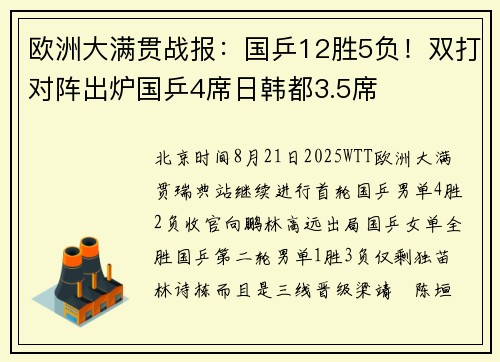欧洲大满贯战报：国乒12胜5负！双打对阵出炉国乒4席日韩都3.5席